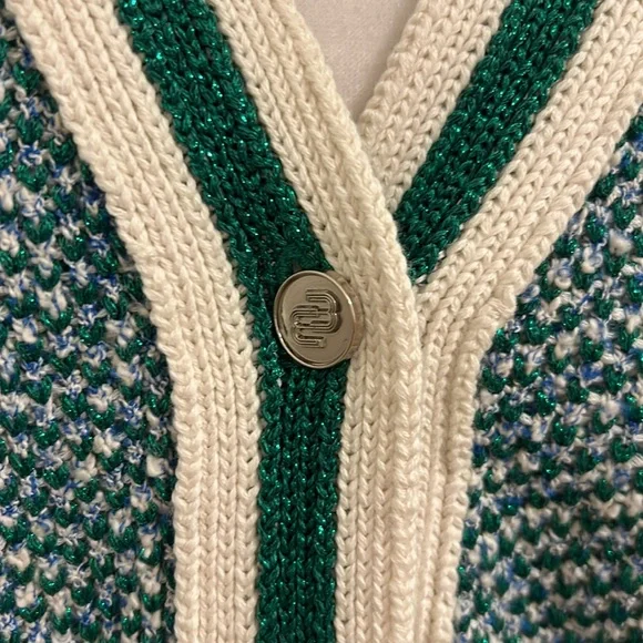 Maje Maitresse Green Lurex Metallic Threaded Cardigan Sweater Size 3, US Large - Picture 8 of 16